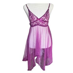 Elegant Sheer Purple Lace Mesh Babydoll Fairy Y2K Whimsical Women’s Lingerie